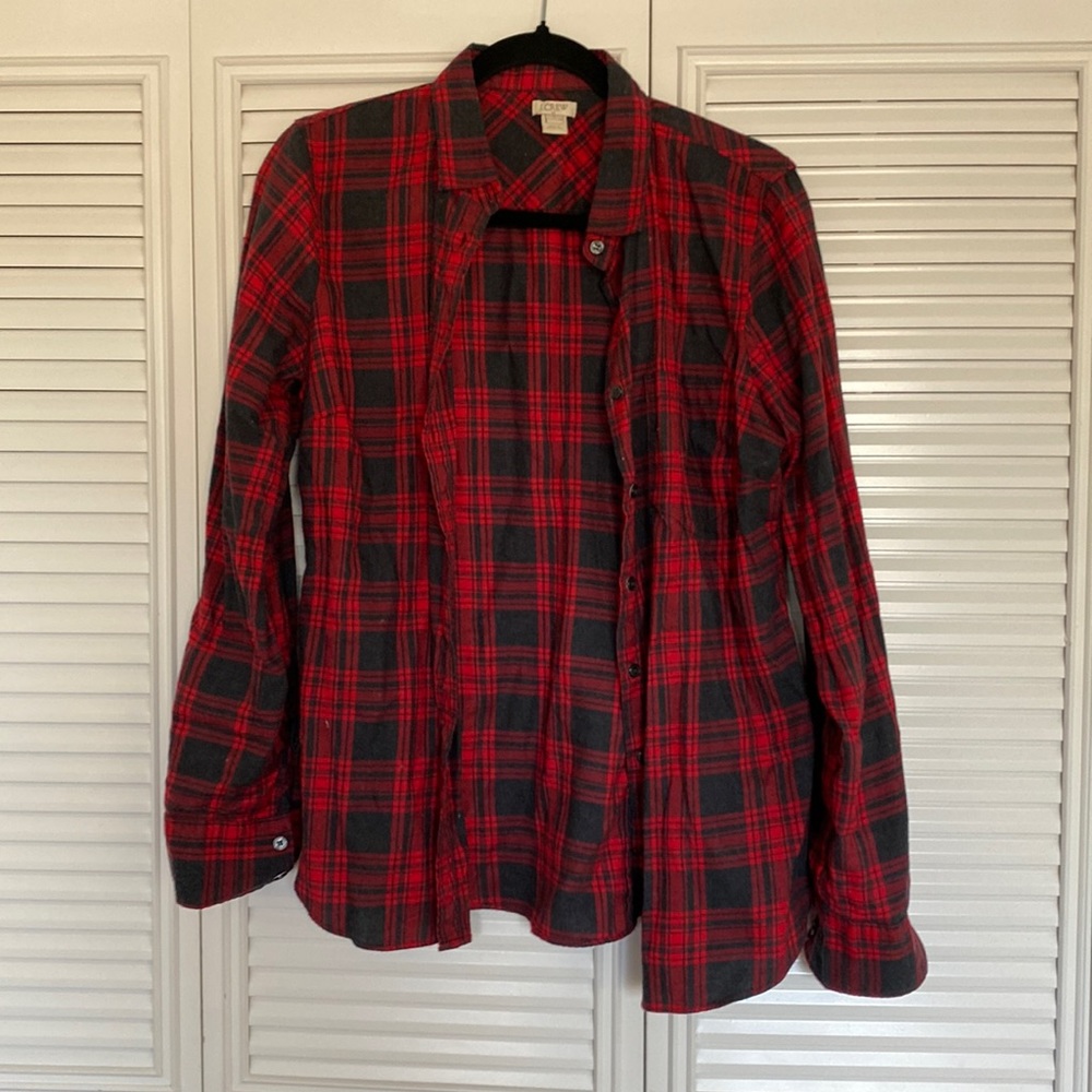 J.Crew red and dark grey plaid shirt